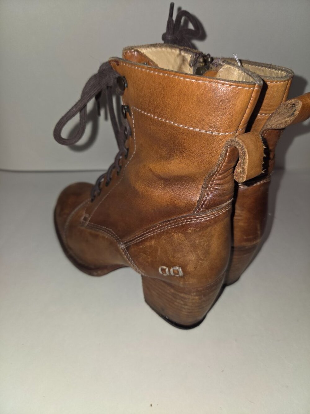 Bed Stu brown leather Bonnie combat lace up booties Sz 6.5 Needs 1 Heel Repair - Picture 4 of 12